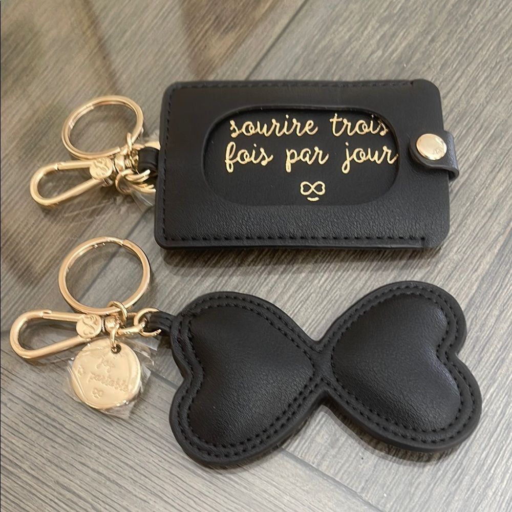 Maisin Gaja Handbag Tags Hangbag Charms Key Chains Faux Black Leather Gold-tone
